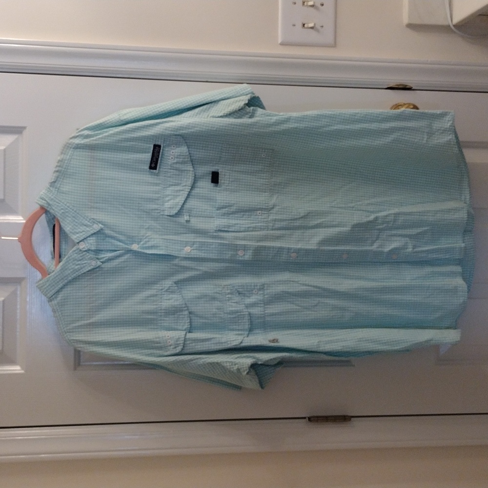 Mens Columbia PFG Turquoise/White  Short Sleeve Button Down Shirt Size 2XL
